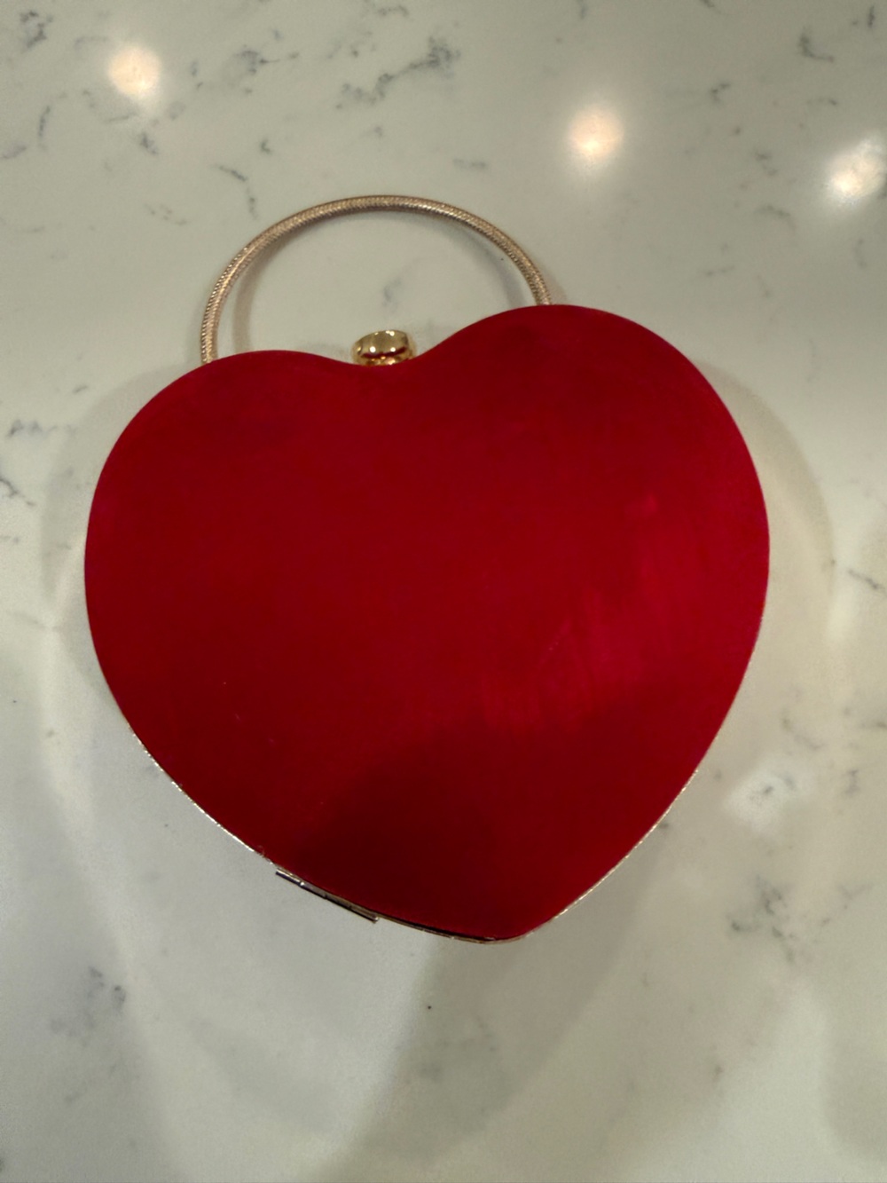 Red Velvet Heart Shaped Evening Bag Gold Tone Rhinestone Clutch - Picture 4 of 13
